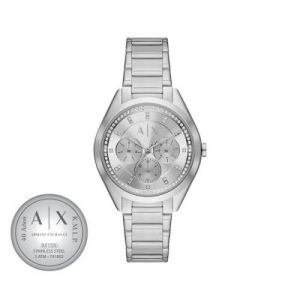 RELOJ DAMA MARCA ARMANI ACERO INOXIDABLE EXT. METAL CARATULA PLATA GRABADO LASER EN TAPA